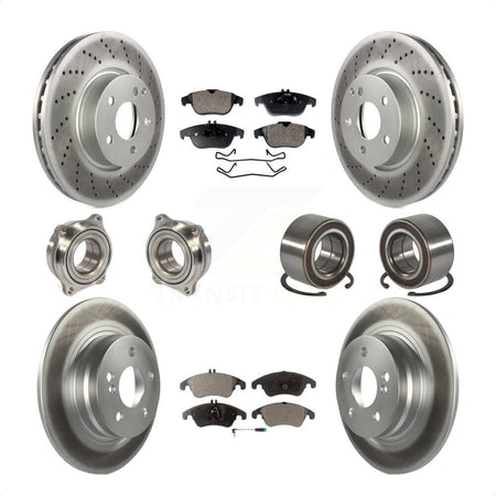 Front Rear Wheel Hub Bearings Assembly Coated Disc Brake Rotors And Semi-Metallic Pads Kit (10Pc) For 2011-2012 Mercedes-Benz C300 With 322mm Diameter Rotor KBB-123331 by Transit Auto