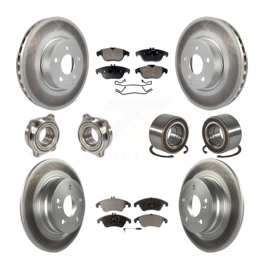 Front Rear Wheel Hub Bearings Assembly Coated Disc Brake Rotors And Semi-Metallic Pads Kit (10Pc) For 2011-2012 Mercedes-Benz C300 With 322mm Diameter Rotor KBB-123332 by Transit Auto