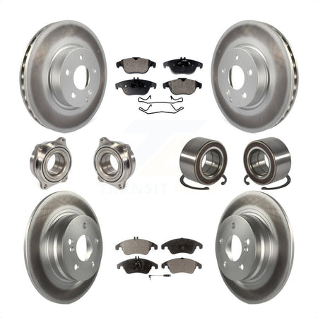 Front Rear Wheel Hub Bearings Assembly Coated Disc Brake Rotors And Semi-Metallic Pads Kit (10Pc) For 2011-2012 Mercedes-Benz C300 With 322mm Diameter Rotor KBB-123332 by Transit Auto