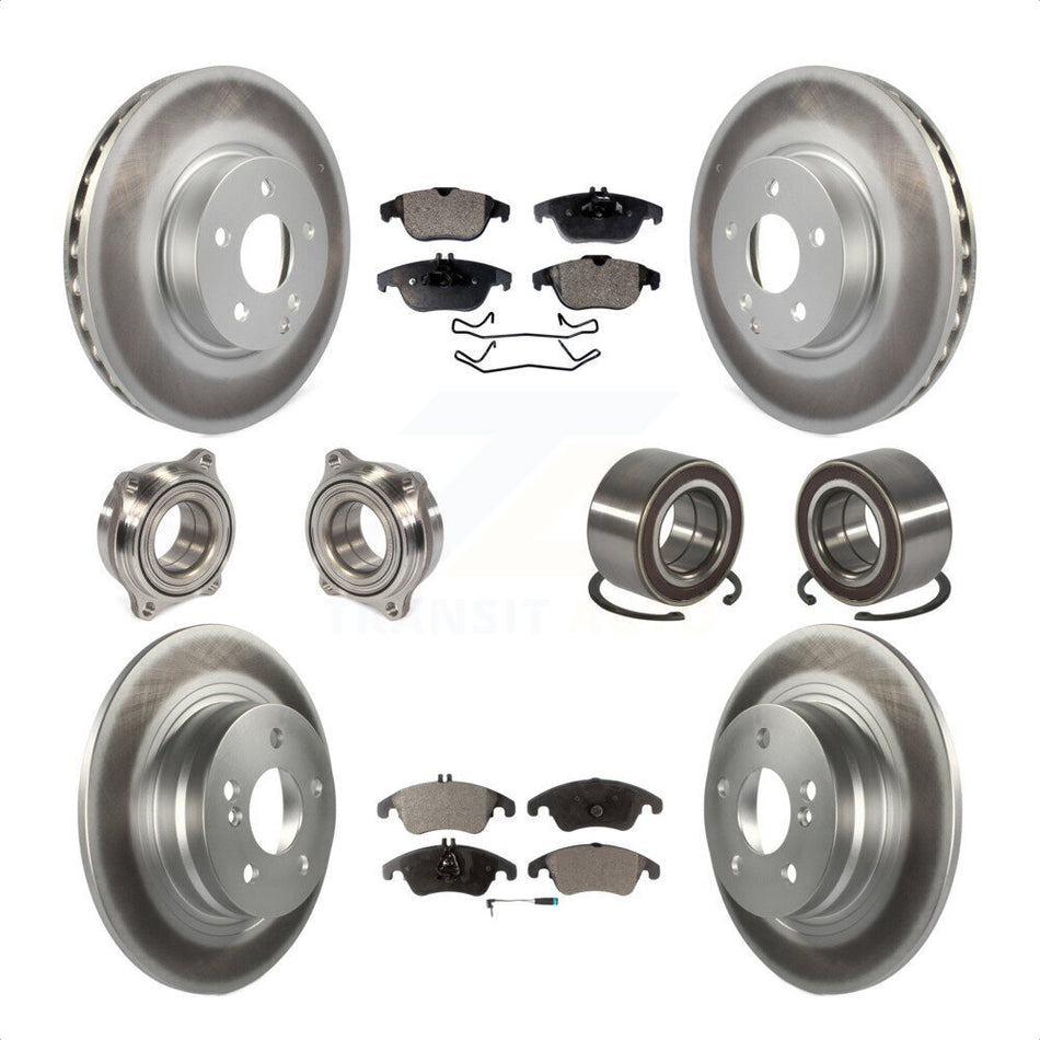 Front Rear Wheel Hub Bearings Assembly Coated Disc Brake Rotors And Semi-Metallic Pads Kit (10Pc) For 2011-2012 Mercedes-Benz C300 With 322mm Diameter Rotor KBB-123332 by Transit Auto