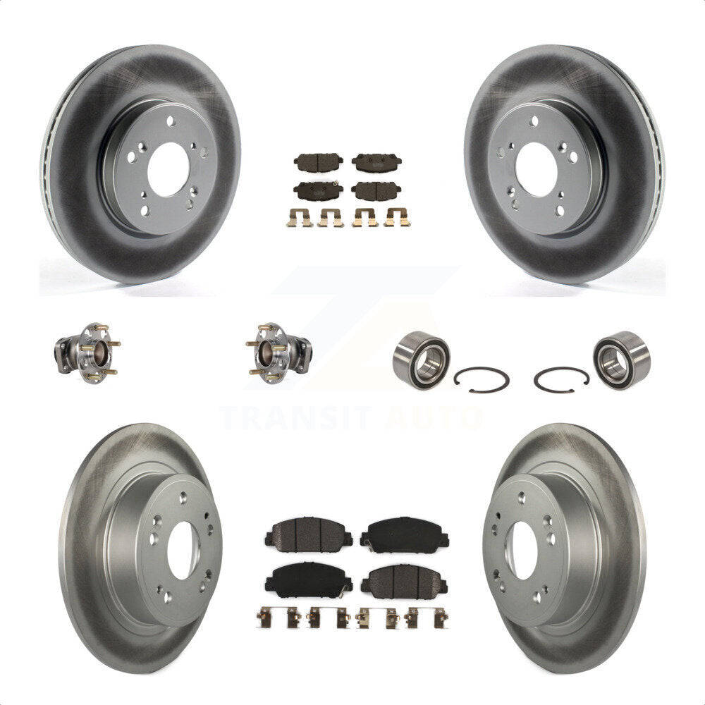 Front Rear Wheel Hub Bearings Assembly Coated Disc Brake Rotors And Semi-Metallic Pads Kit (10Pc) For 2016-2022 Honda HR-V FWD KBB-123334 by Transit Auto