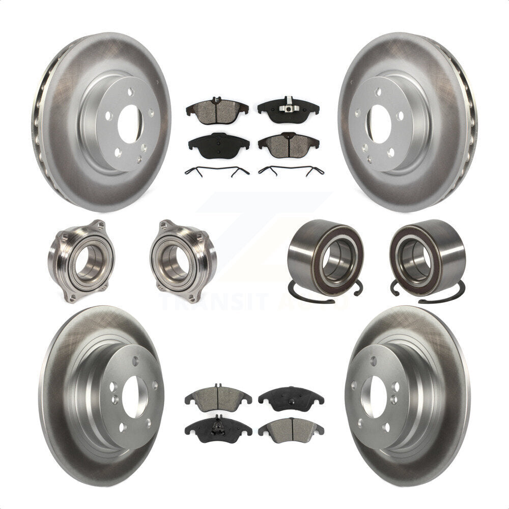 Front Rear Wheel Hub Bearings Assembly Coated Disc Brake Rotors And Semi-Metallic Pads Kit (10Pc) For 2011-2012 Mercedes-Benz C300 With 322mm Diameter Rotor KBB-123349 by Transit Auto