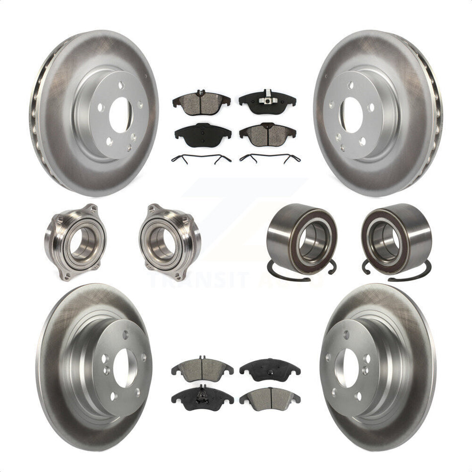 Front Rear Wheel Hub Bearings Assembly Coated Disc Brake Rotors And Semi-Metallic Pads Kit (10Pc) For 2011-2012 Mercedes-Benz C300 With 322mm Diameter Rotor KBB-123349 by Transit Auto