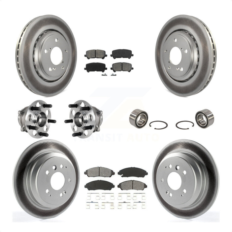 Front Rear Wheel Hub Bearings Assembly Coated Disc Brake Rotors And Semi-Metallic Pads Kit (10Pc) For Honda Pilot KBB-123359 by Transit Auto