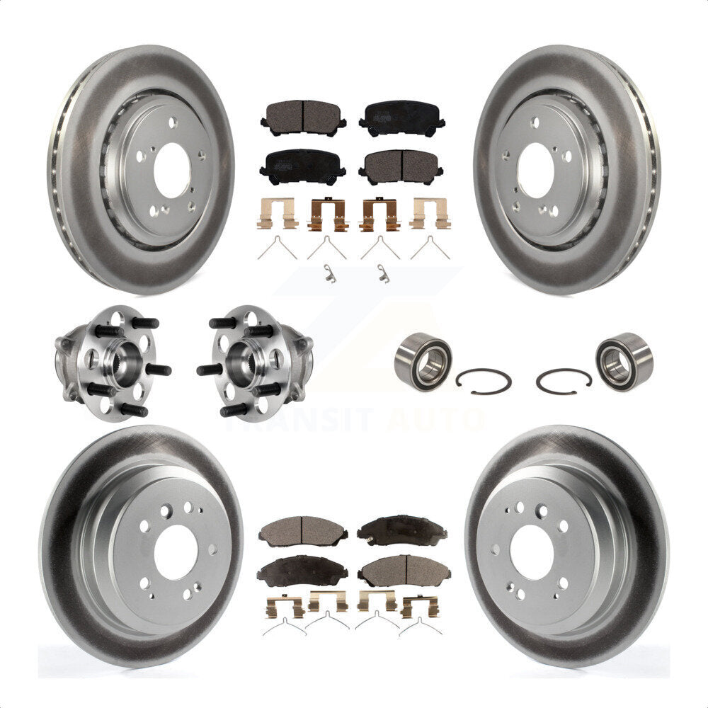 Front Rear Wheel Hub Bearings Assembly Coated Disc Brake Rotors And Ceramic Pads Kit (10Pc) For Honda Pilot KBB-123374 by Transit Auto
