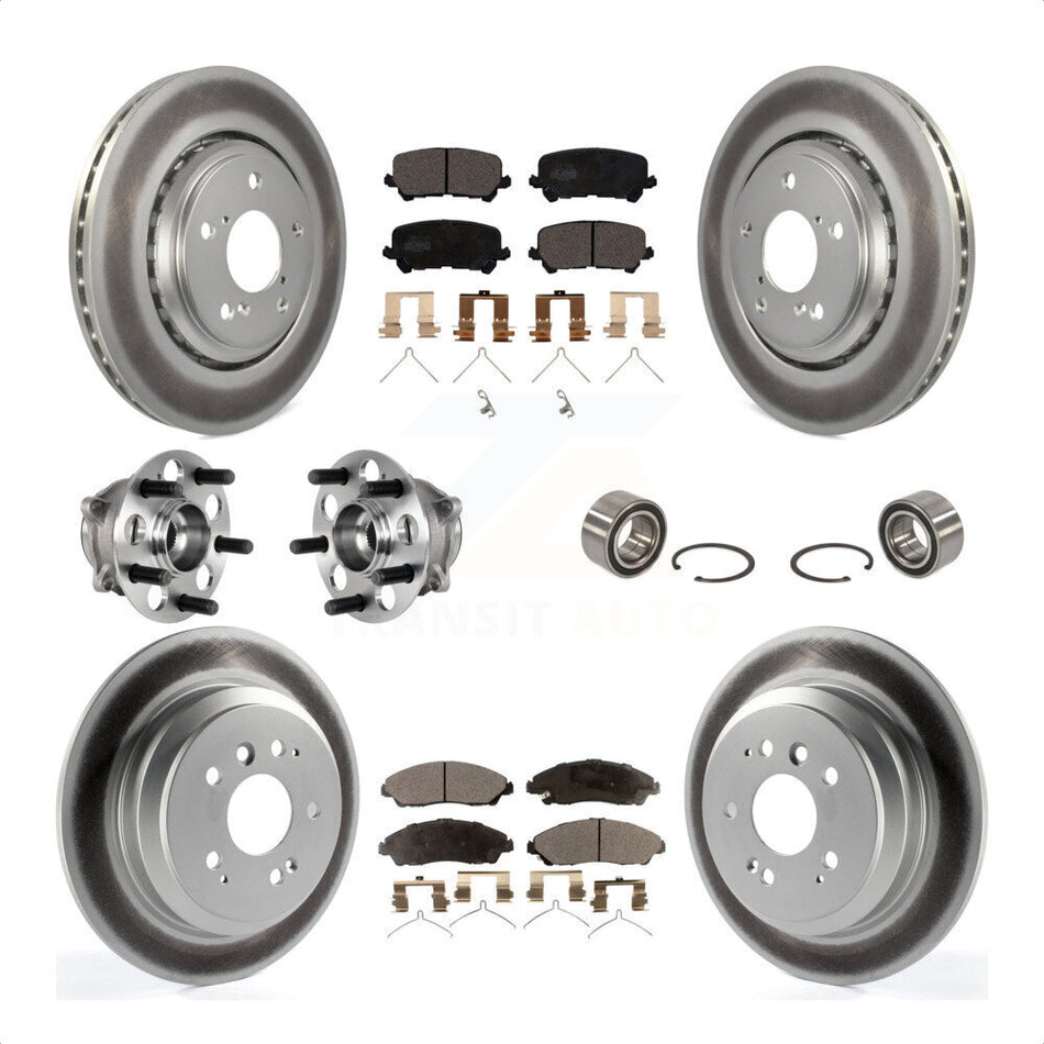 Front Rear Wheel Hub Bearings Assembly Coated Disc Brake Rotors And Ceramic Pads Kit (10Pc) For Honda Pilot KBB-123374 by Transit Auto