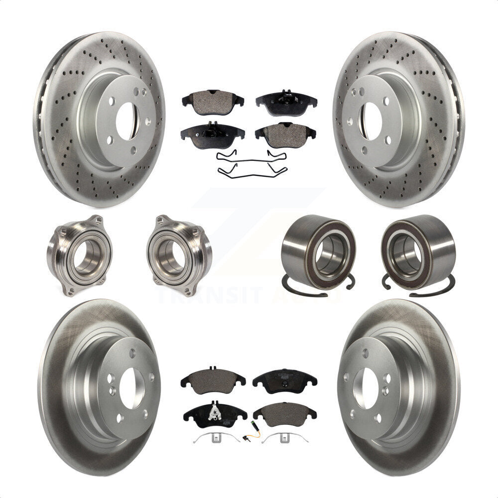 Front Rear Wheel Hub Bearings Assembly Coated Disc Brake Rotors And Ceramic Pads Kit (10Pc) For 2011-2012 Mercedes-Benz C300 With 322mm Diameter Rotor KBB-123380 by Transit Auto