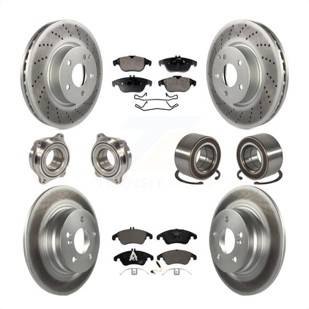Front Rear Wheel Hub Bearings Assembly Coated Disc Brake Rotors And Ceramic Pads Kit (10Pc) For 2011-2012 Mercedes-Benz C300 With 322mm Diameter Rotor KBB-123380 by Transit Auto