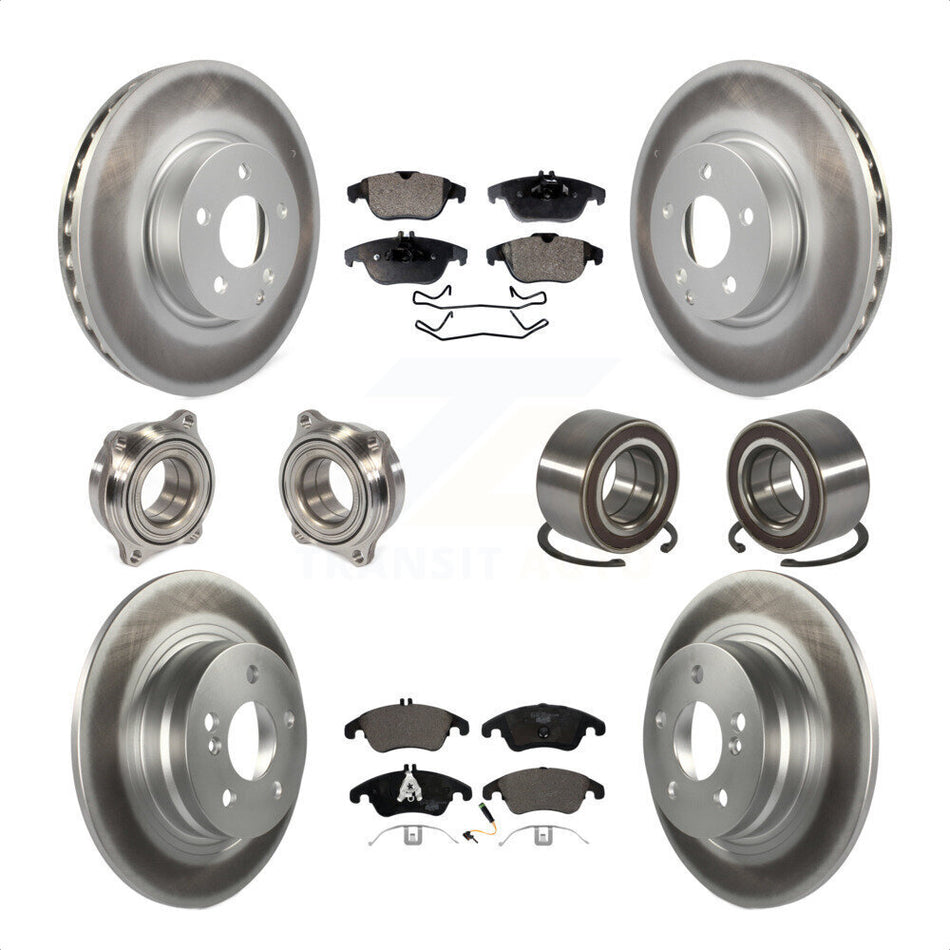 Front Rear Wheel Hub Bearings Assembly Coated Disc Brake Rotors And Ceramic Pads Kit (10Pc) For 2011-2012 Mercedes-Benz C300 With 322mm Diameter Rotor KBB-123381 by Transit Auto