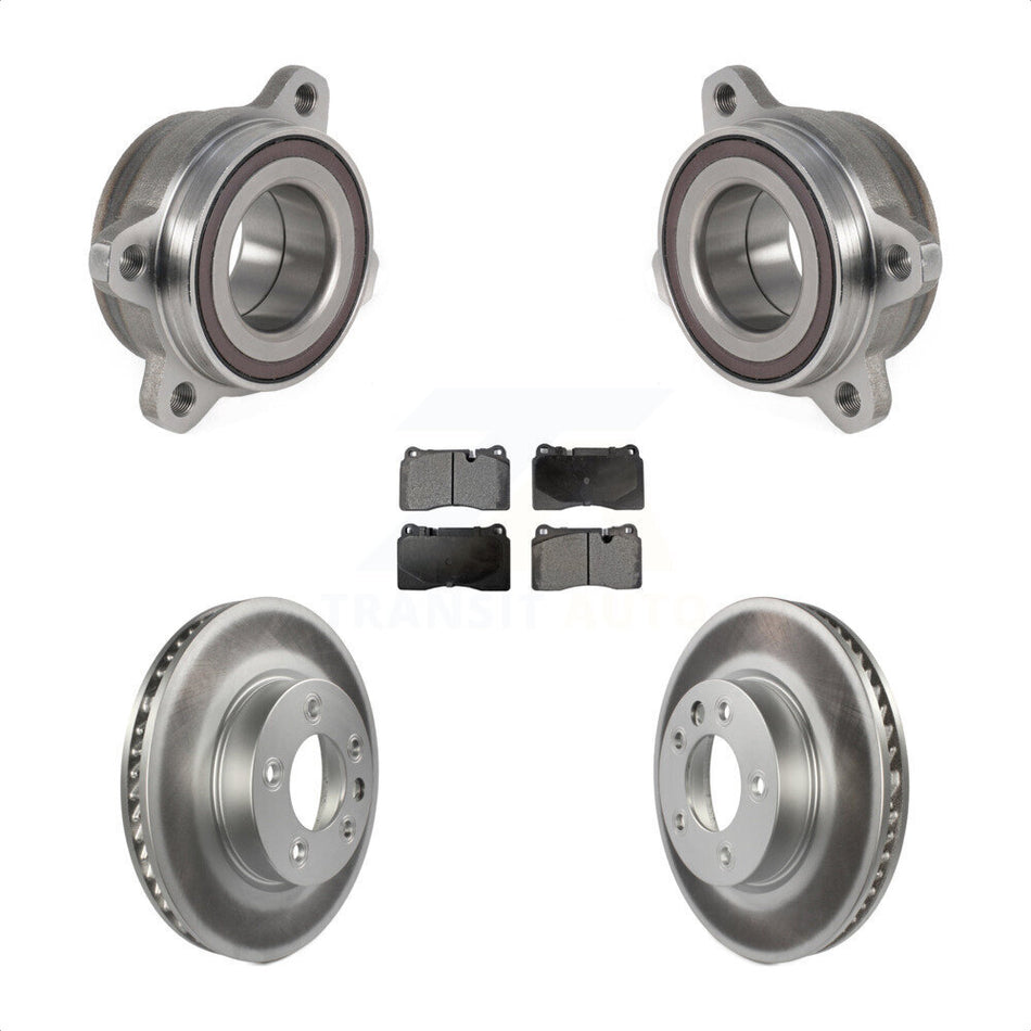 Front Hub Bearing Assembly With Coated Disc Brake Rotors And Ceramic Pads Kit For 2011-2015 Volkswagen Touareg 330mm Diameter Rotor KBB-123465 by Transit Auto
