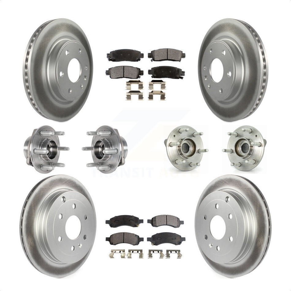Front Rear Hub Bearings Assembly Coated Disc Brake Rotors And Ceramic Pads Kit (10Pc) For 2017 Buick Enclave AWD KBB-123495 by Transit Auto
