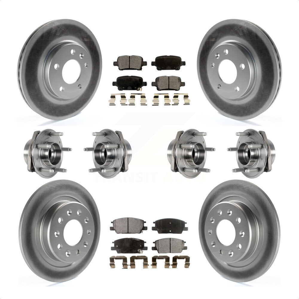 Front Rear Hub Bearings Assembly Coated Disc Brake Rotors And Ceramic Pads Kit (10Pc) For 2017-2018 Buick LaCrosse AWD With 16" Factory Wheels KBB-123502 by Transit Auto