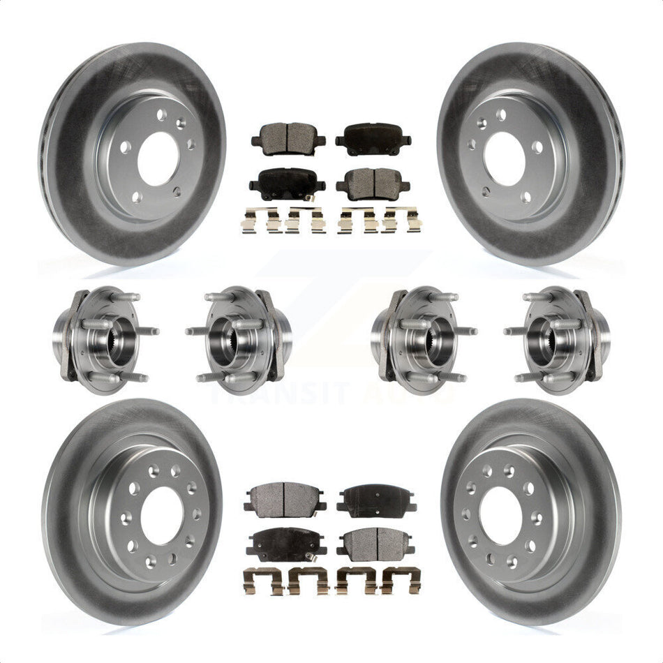 Front Rear Hub Bearings Assembly Coated Disc Brake Rotors And Ceramic Pads Kit (10Pc) For 2017-2018 Buick LaCrosse AWD With 16" Factory Wheels KBB-123502 by Transit Auto