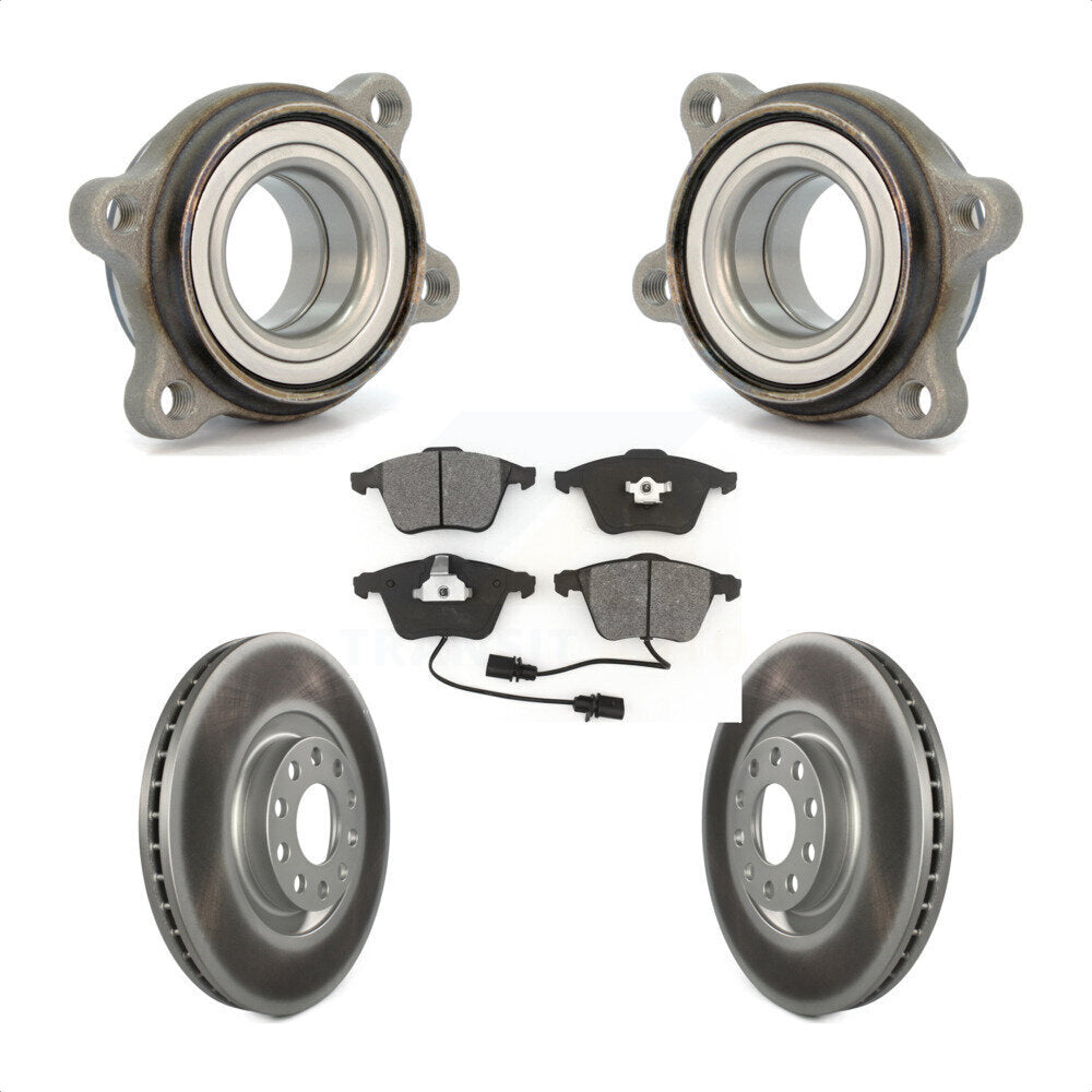 Front Hub Bearing Assembly With Coated Disc Brake Rotors And Semi-Metallic Pads Kit For 2002-2004 Audi A6 Quattro 321mm Diameter Rotor Single Piston Caliper KBB-123533 by Transit Auto
