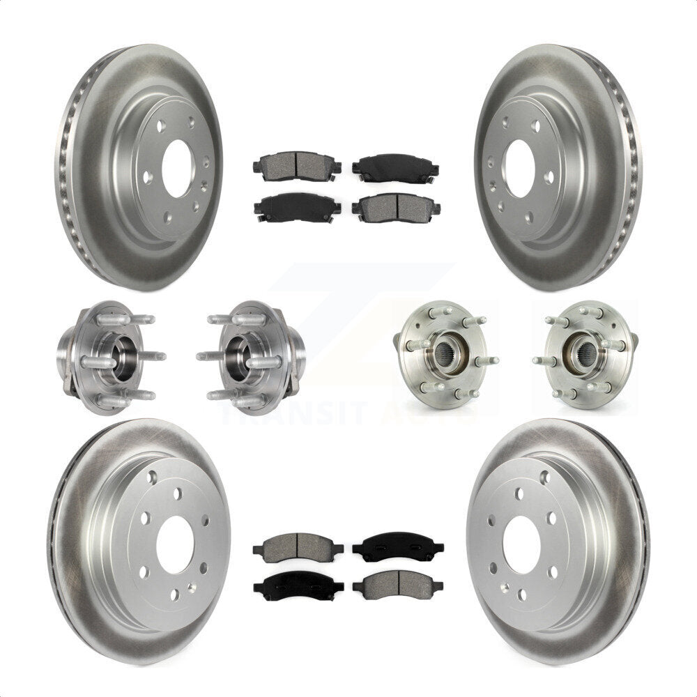 Front Rear Hub Bearings Assembly Coated Disc Brake Rotors And Semi-Metallic Pads Kit (10Pc) For 2017 Buick Enclave AWD KBB-123558 by Transit Auto