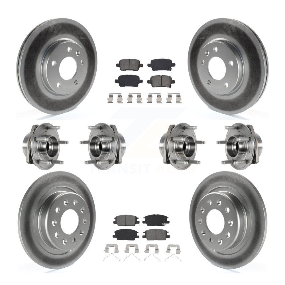 Front Rear Hub Bearings Assembly Coated Disc Brake Rotors And Semi-Metallic Pads Kit (10Pc) For 2017-2018 Buick LaCrosse AWD With 16" Factory Wheels KBB-123568 by Transit Auto