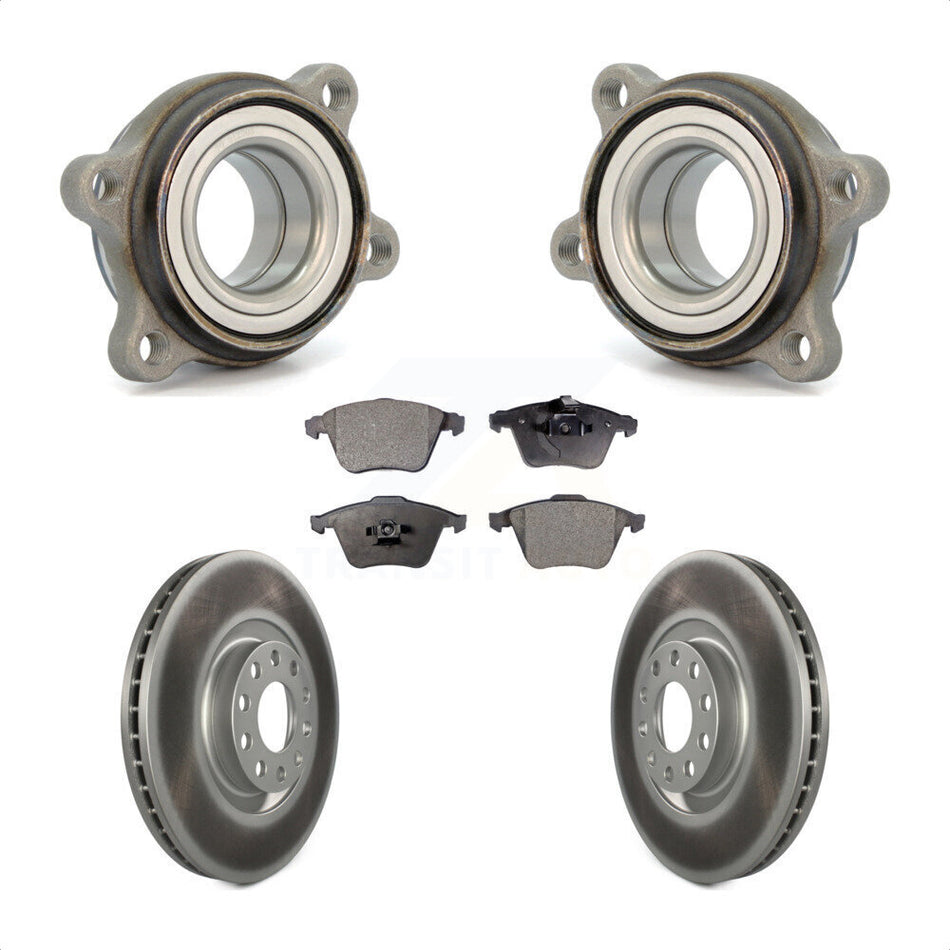 Front Hub Bearing Assembly With Coated Disc Brake Rotors And Semi-Metallic Pads Kit For 2002-2004 Audi A6 Quattro 321mm Diameter Rotor Single Piston Caliper KBB-123592 by Transit Auto