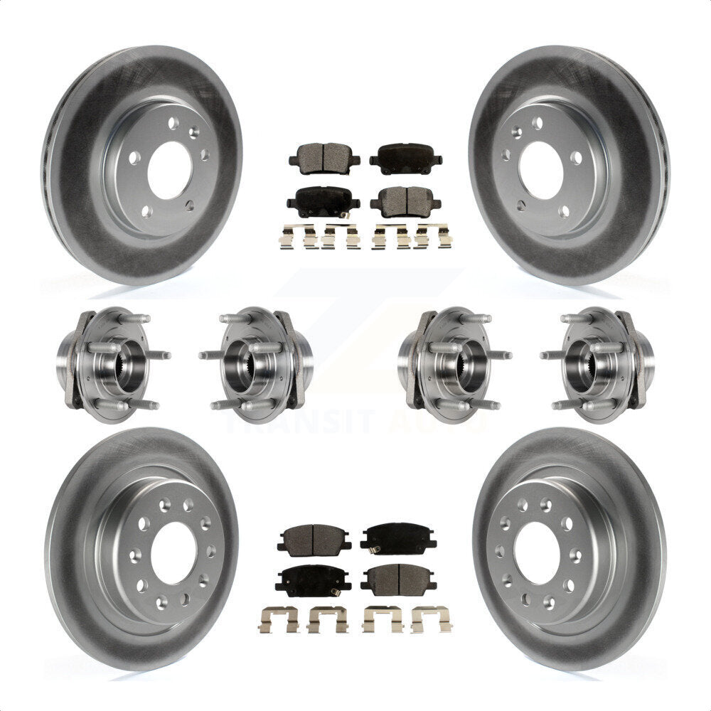 Front Rear Hub Bearings Assembly Coated Disc Brake Rotors And Semi-Metallic Pads Kit (10Pc) For 2017-2018 Buick LaCrosse AWD With 16" Factory Wheels KBB-123608 by Transit Auto