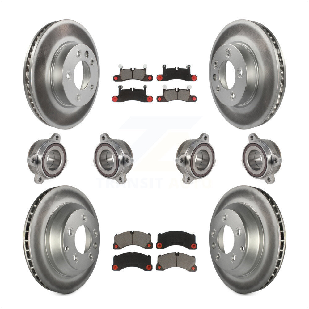 Front Rear Hub Bearings Assembly Coated Disc Brake Rotors And Ceramic Pads Kit (10Pc) For 2016 Volkswagen Touareg KBB-123664 by Transit Auto
