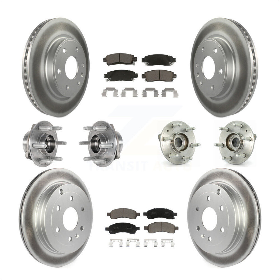 Front Rear Hub Bearings Assembly Coated Disc Brake Rotors And Ceramic Pads Kit (10Pc) For 2017 Buick Enclave AWD KBB-123671 by Transit Auto