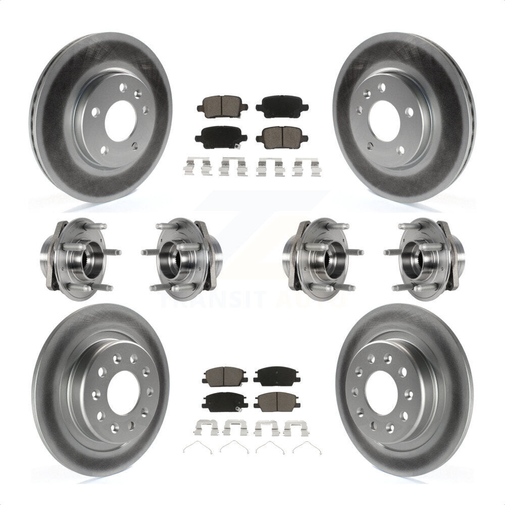 Front Rear Hub Bearings Assembly Coated Disc Brake Rotors And Ceramic Pads Kit (10Pc) For 2017-2018 Buick LaCrosse AWD With 16" Factory Wheels KBB-123678 by Transit Auto