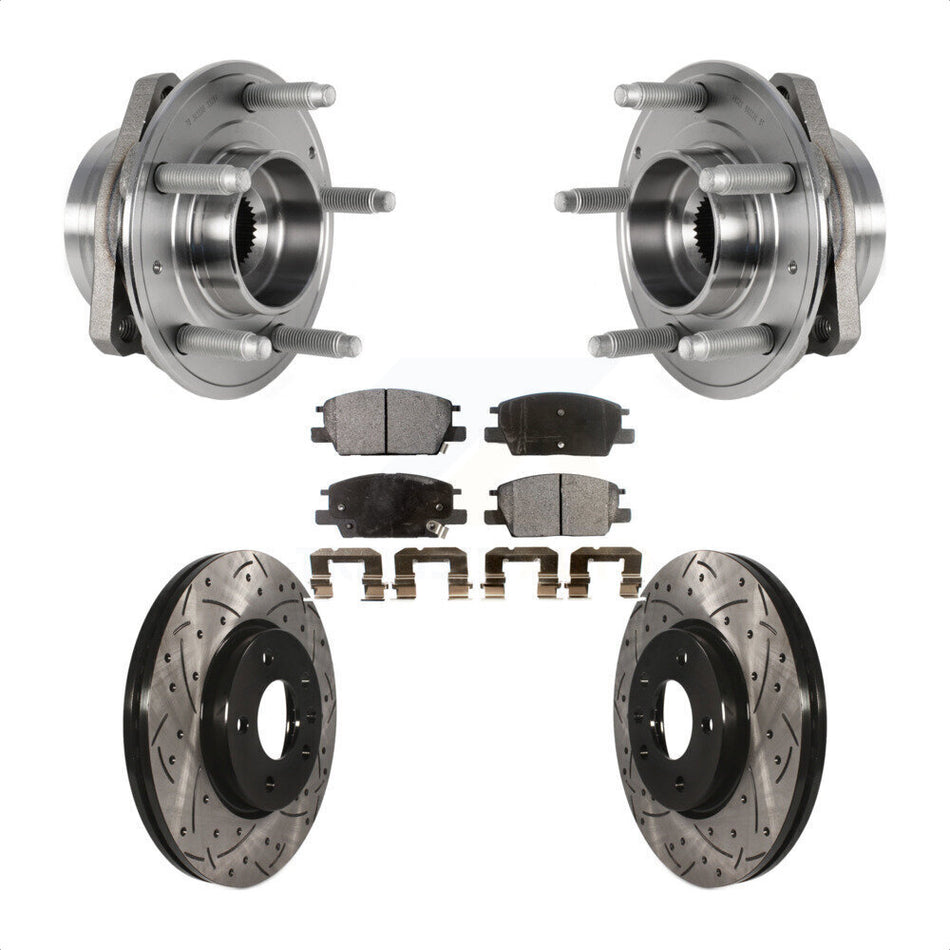 Front Hub Bearing Assembly With Coated Drilled Slotted Disc Brake Rotors And Ceramic Pads Kit For Chevrolet Malibu Buick LaCrosse Regal Sportback TourX KBB-123709 by Transit Auto