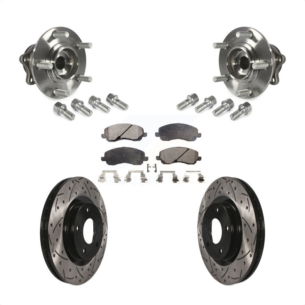 Front Hub Bearing Assembly With Coated Drilled Slotted Disc Brake Rotors And Ceramic Pads Kit For 2011-2012 Mitsubishi RVR 4WD KBB-123719 by Transit Auto
