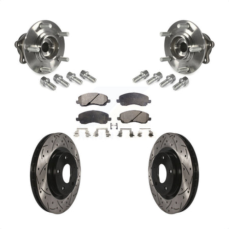 Front Hub Bearing Assembly With Coated Drilled Slotted Disc Brake Rotors And Ceramic Pads Kit For 2011-2012 Mitsubishi RVR 4WD KBB-123719 by Transit Auto