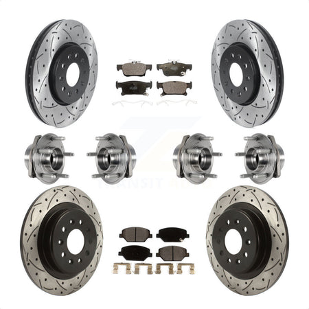 Front Rear Hub Bearings Assembly Coated Disc Brake Rotors And Ceramic Pads Kit (10Pc) For Buick Envision With 315mm Diameter Rotor KBB-123736 by Transit Auto