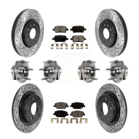 Front Rear Hub Bearings Assembly Coated Disc Brake Rotors And Ceramic Pads Kit (10Pc) For 2017-2018 Buick LaCrosse AWD With 17" Factory Wheels KBB-123738 by Transit Auto