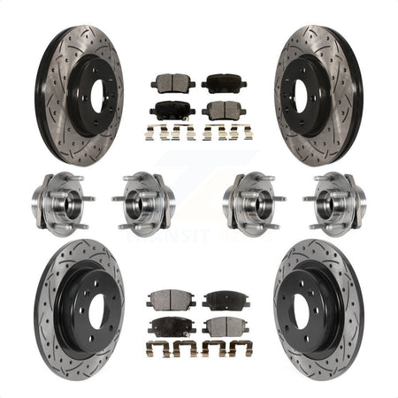 Front Rear Hub Bearings Assembly Coated Disc Brake Rotors And Ceramic Pads Kit (10Pc) For 2017-2018 Buick LaCrosse AWD With 16" Factory Wheels KBB-123739 by Transit Auto