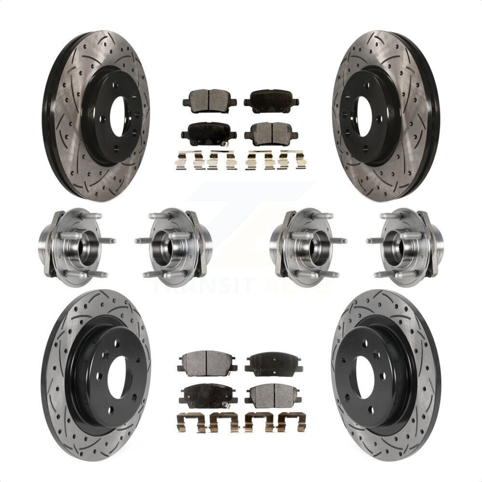 Front Rear Hub Bearings Assembly Coated Disc Brake Rotors And Ceramic Pads Kit (10Pc) For 2017-2018 Buick LaCrosse AWD With 16" Factory Wheels KBB-123739 by Transit Auto