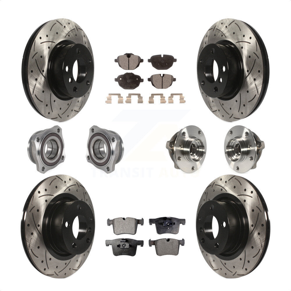 Front Rear Hub Bearings Assembly Coated Disc Brake Rotors And Ceramic Pads Kit (10Pc) For BMW X3 X4 KBB-123741 by Transit Auto
