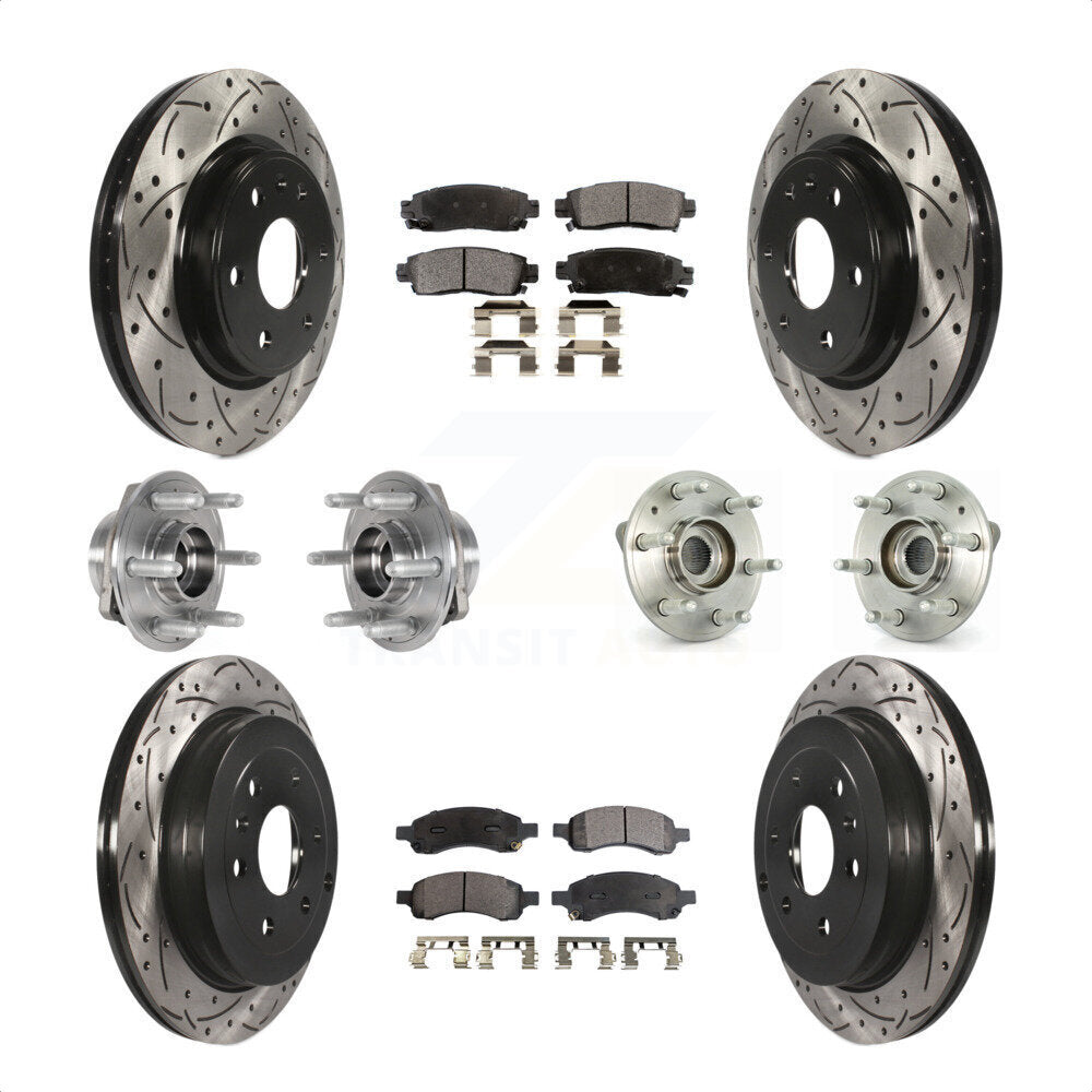 Front Rear Hub Bearings Assembly Coated Disc Brake Rotors And Ceramic Pads Kit (10Pc) For 2017 Buick Enclave AWD KBB-123742 by Transit Auto