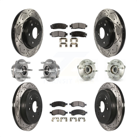 Front Rear Hub Bearings Assembly Coated Disc Brake Rotors And Ceramic Pads Kit (10Pc) For 2017 Buick Enclave AWD KBB-123742 by Transit Auto