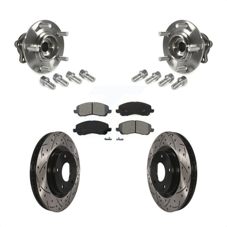 Front Hub Bearing Assembly With Coated Drilled Slotted Disc Brake Rotors And Semi-Metallic Pads Kit For 2011-2012 Mitsubishi RVR 4WD KBB-123756 by Transit Auto