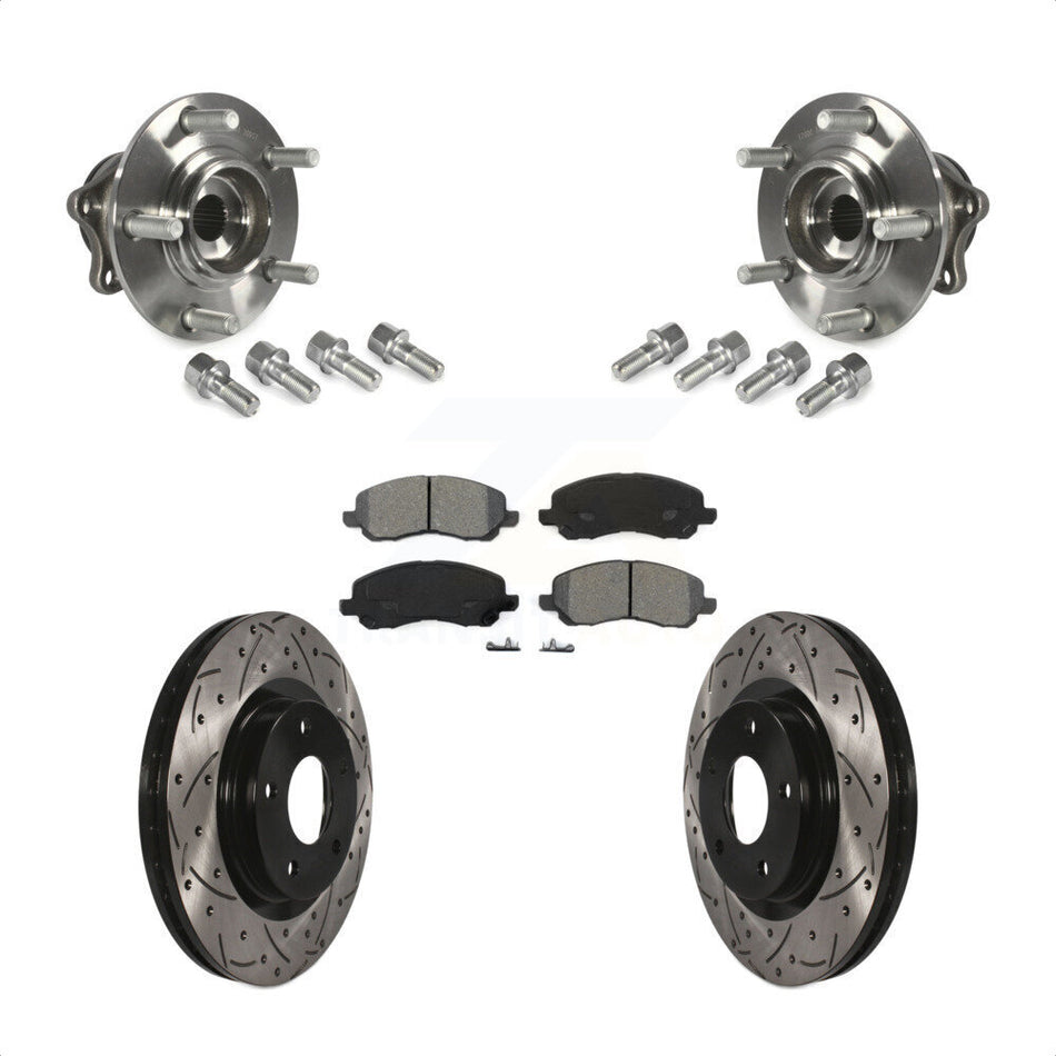 Front Hub Bearing Assembly With Coated Drilled Slotted Disc Brake Rotors And Semi-Metallic Pads Kit For 2011-2012 Mitsubishi RVR 4WD KBB-123756 by Transit Auto