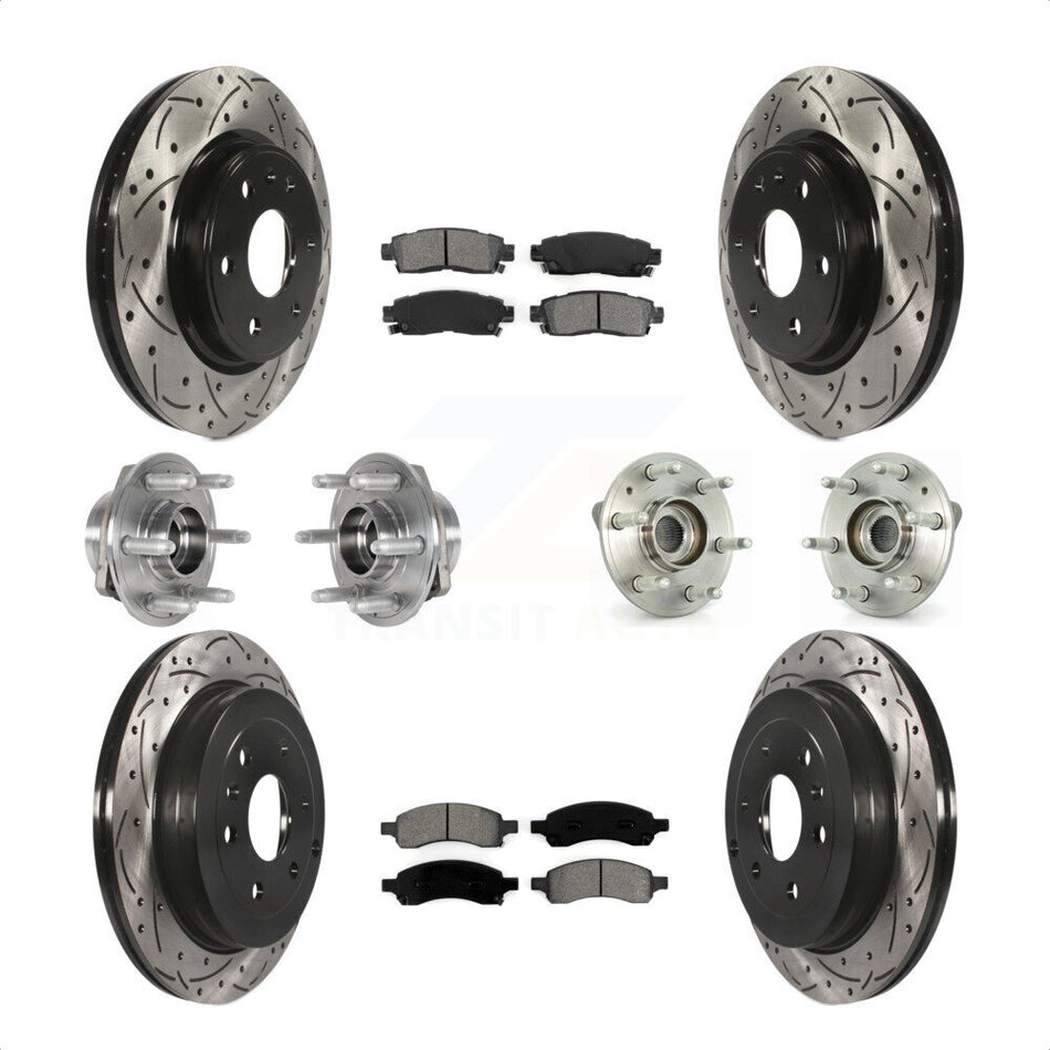 Front Rear Hub Bearings Assembly Coated Disc Brake Rotors And Semi-Metallic Pads Kit (10Pc) For 2017 Buick Enclave AWD KBB-123763 by Transit Auto