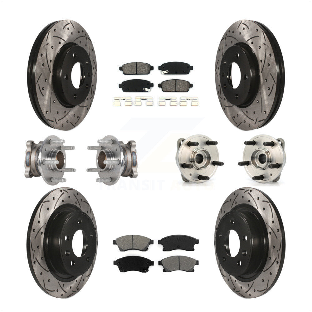 Front Rear Hub Bearings Assembly Coated Disc Brake Rotors And Semi-Metallic Pads Kit (10Pc) For 2014-2015 Chevrolet Cruze DIESEL engine With 15" Factory Wheels KBB-123769 by Transit Auto
