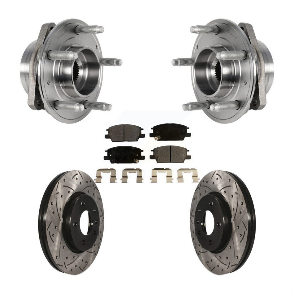 Front Hub Bearing Assembly With Coated Drilled Slotted Disc Brake Rotors And Semi-Metallic Pads Kit For Chevrolet Malibu Buick LaCrosse Regal Sportback TourX KBB-123794 by Transit Auto