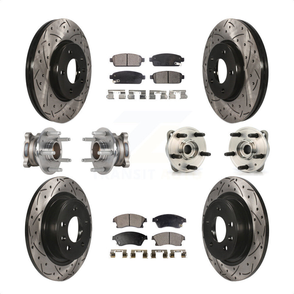 Front Rear Hub Bearings Assembly Coated Disc Brake Rotors And Semi-Metallic Pads Kit (10Pc) For 2014-2015 Chevrolet Cruze DIESEL engine With 15" Factory Wheels KBB-123805 by Transit Auto