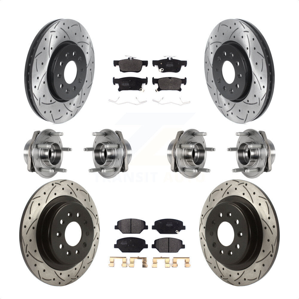 Front Rear Hub Bearings Assembly Coated Disc Brake Rotors And Semi-Metallic Pads Kit (10Pc) For Buick Envision With 315mm Diameter Rotor KBB-123816 by Transit Auto