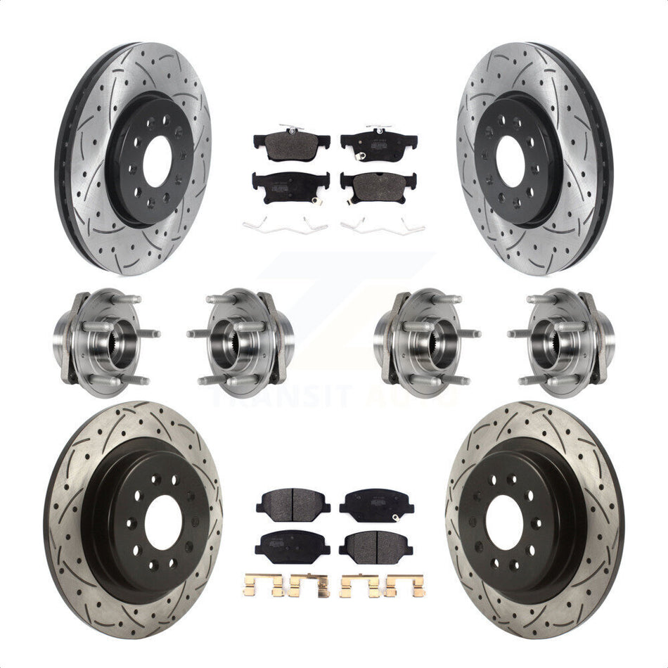 Front Rear Hub Bearings Assembly Coated Disc Brake Rotors And Semi-Metallic Pads Kit (10Pc) For Buick Envision With 315mm Diameter Rotor KBB-123816 by Transit Auto