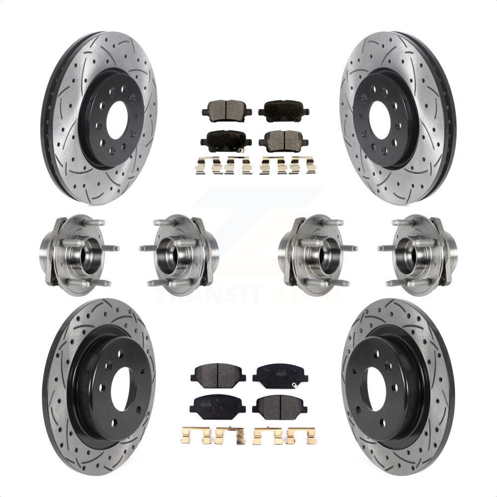 Front Rear Hub Bearings Assembly Coated Disc Brake Rotors And Semi-Metallic Pads Kit (10Pc) For 2017-2018 Buick LaCrosse AWD With 17" Factory Wheels KBB-123818 by Transit Auto