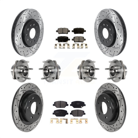 Front Rear Hub Bearings Assembly Coated Disc Brake Rotors And Semi-Metallic Pads Kit (10Pc) For 2017-2018 Buick LaCrosse AWD With 17" Factory Wheels KBB-123818 by Transit Auto