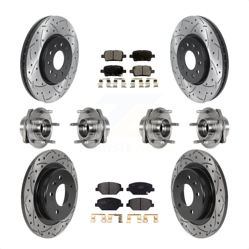 Front Rear Hub Bearings Assembly Coated Disc Brake Rotors And Semi-Metallic Pads Kit (10Pc) For 2017-2018 Buick LaCrosse AWD With 17" Factory Wheels KBB-123818 by Transit Auto