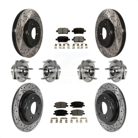 Front Rear Hub Bearings Assembly Coated Disc Brake Rotors And Semi-Metallic Pads Kit (10Pc) For 2017-2018 Buick LaCrosse AWD With 16" Factory Wheels KBB-123819 by Transit Auto