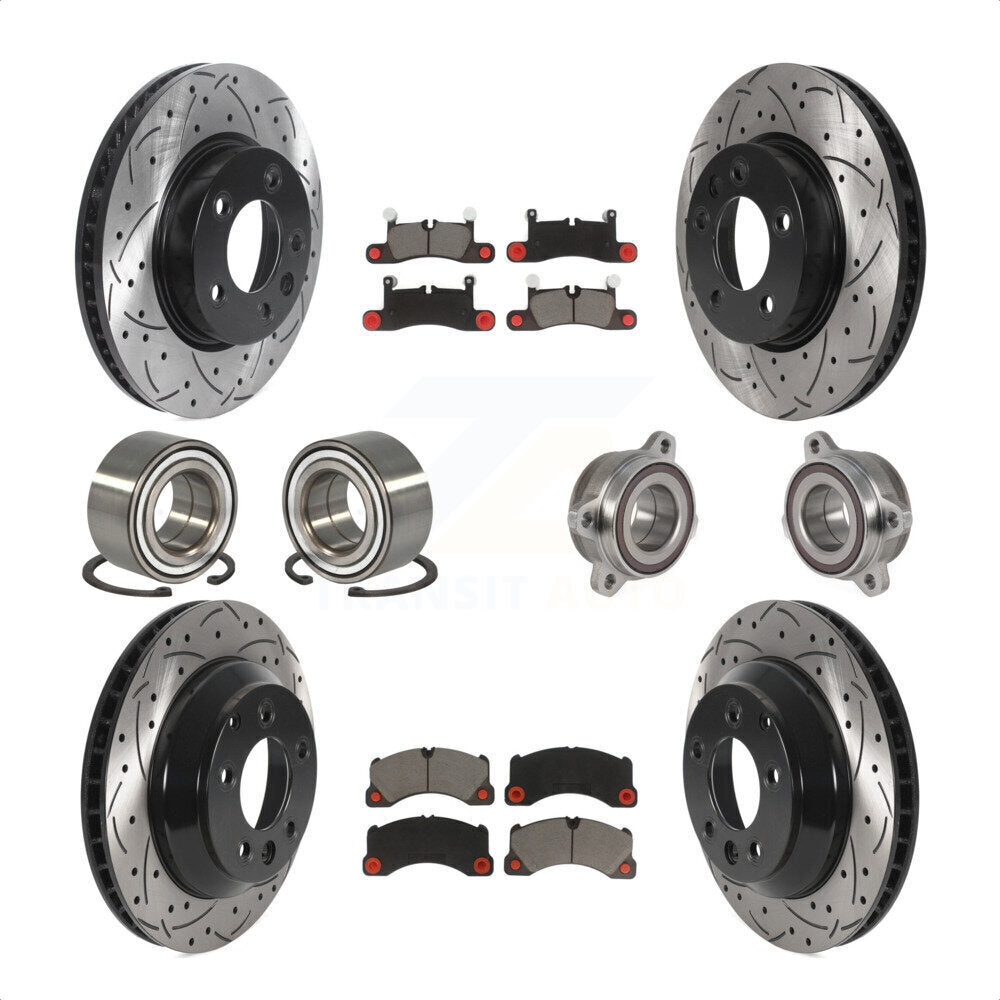 Front Rear Wheel Hub Bearings Assembly Coated Disc Brake Rotors And Ceramic Pads Shoes Kit (10Pc) For 2016 Volkswagen Touareg KBB-123824 by Transit Auto