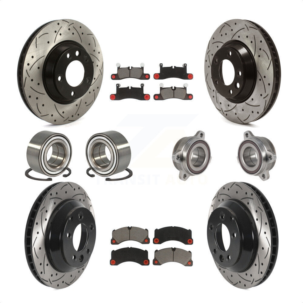 Front Rear Wheel Hub Bearings Assembly Coated Disc Brake Rotors And Ceramic Pads Shoes Kit (10Pc) For 2011-2012 Porsche Cayenne Base With 380mm Diameter Rotor KBB-123825 by Transit Auto