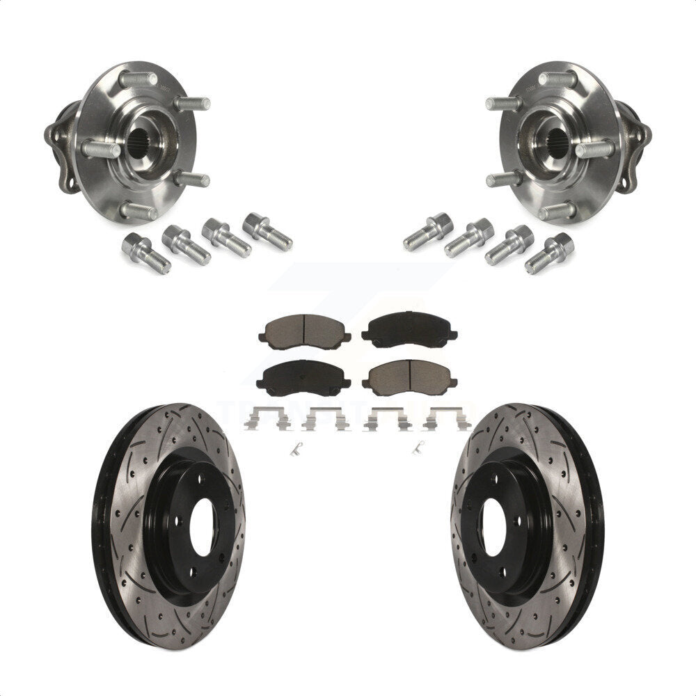 Front Hub Bearing Assembly With Coated Drilled Slotted Disc Brake Rotors And Ceramic Pads Kit For 2011-2012 Mitsubishi RVR 4WD KBB-123841 by Transit Auto